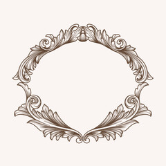 Vector illustration of a invitation card frame vintage baroque frame engraving, detailed border floral retro wedding crest, scrollwork for greeting card, certificate, scrapbook
