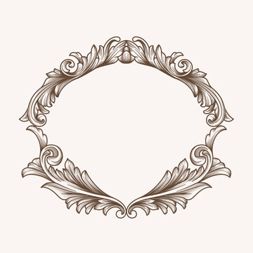 Vector illustration of a invitation card frame vintage baroque frame engraving, detailed border floral retro wedding crest, scrollwork for greeting card, certificate, scrapbook