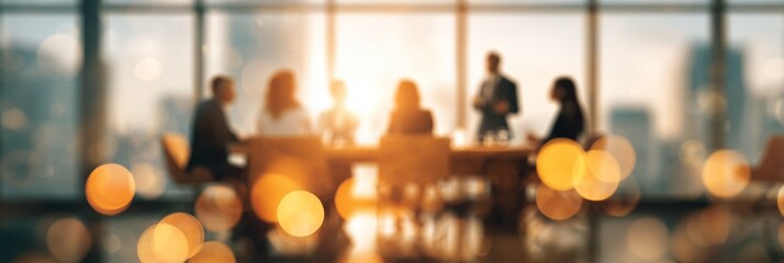 Blurred Business Meeting with Golden Bokeh