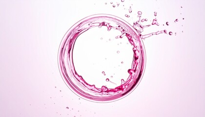 潤いや化粧水、美容液の美容系イメージ　ピンクの透明感ある水が丸くスプラッシュする美しい抽象的な背景