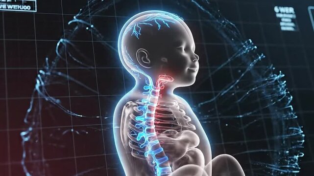 Fetus Medical Scan Neonatal Healthcare Anatomy in Detailed Neonatal Illustration and Animated Display of Human