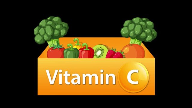 Box of Vitamin C-Rich Fruits and Vegetables Animation