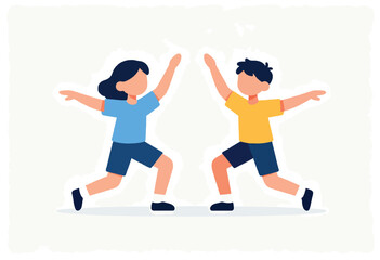 Fototapeta premium Two children in casual clothes performing a synchronized exercise together