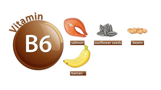 Vitamin B6 Sources Animation With Food Illustrations on White Background