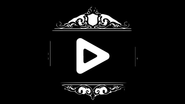 Elegant dark blue ornate frame with white play button icon symbol in the center