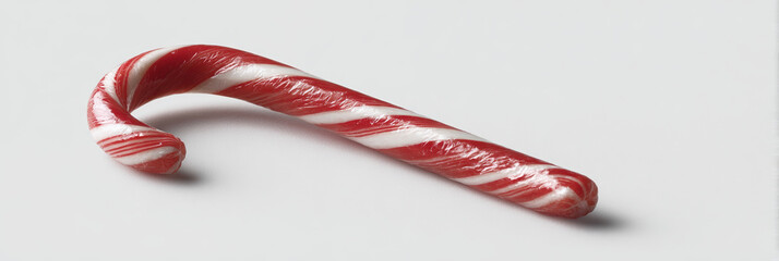 Candy cane red white striped sweet dessert confection holiday Christmas festive sugar mint peppermint treat candy hook curve glossy shiny swirl pattern minimal clean simple studio background