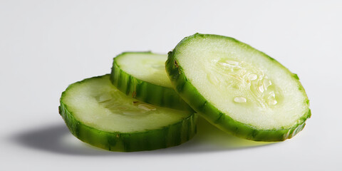 Fresh cucumber green vegetable sliced cucumber round slice white background healthy food raw produce crisp texture hydrating snack natural detail with refreshing mood