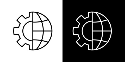 Global Technology Settings Icon Illustrating Worldwide Engineering and System Configuration Solutions with an Outline Design