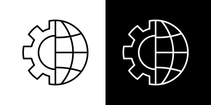 Global Technology Settings Icon Illustrating Worldwide Engineering and System Configuration Solutions with an Outline Design - Powered by Adobe