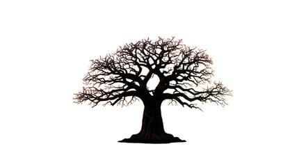 Large tree with no leaves is depicted on a white background. isolated illustration transparent background