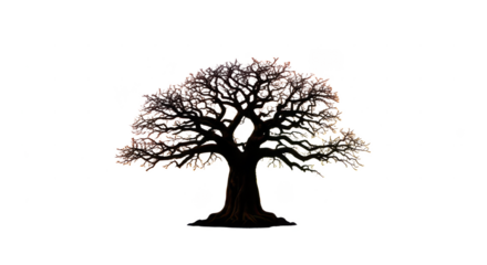 Large tree with no leaves is depicted on a white background. isolated illustration transparent background