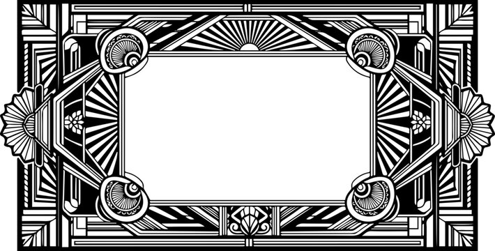 Decorative Art Deco Border with Fan and Sunburst Geometric Motifs