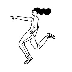 Woman Pointing Finger Line Art Vector