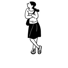 Arms crossed, woman, line art, vector