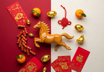 Chinese New Year decorations and lucky horse figurine