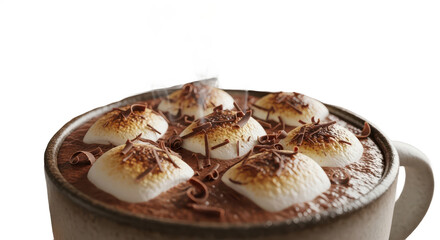 Mug of hot chocolate with marshmallows on top. isolated illustration transparent background