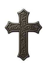 Ornate antique bronze cross with filigree details isolated on transparent background, high resolution religious emblem for design overlays and print products