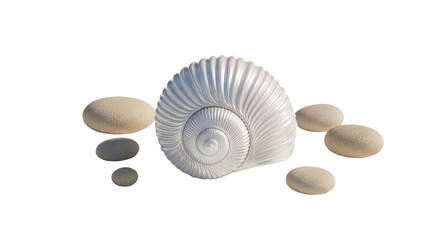 White shell with a spiral pattern sits on a white background. isolated illustration transparent background