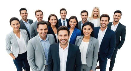 A diverse group of business professionals standing together in a group portrait.