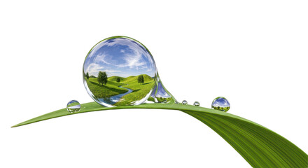 Leaf with a drop of water on it. isolated illustration transparent background