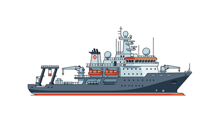 Fototapeta premium Illustration of a research vessel with ship crane and lifeboats
