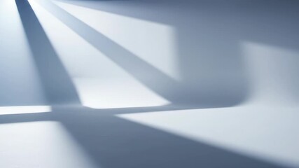 Wide shot of an empty, sterile white studio room bathed in dramatic shifting light and soft conceptual architectural shadows conceptual, corporate, sterile - Powered by Adobe