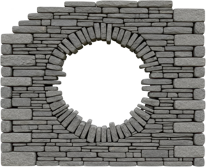 Gray Stone Wall Section Featuring A Rough Circular Opening With An Irregularly Shaped Keystone Arch Construction Isolated On A Transparent Background Masonry Texture Building Structure Granite