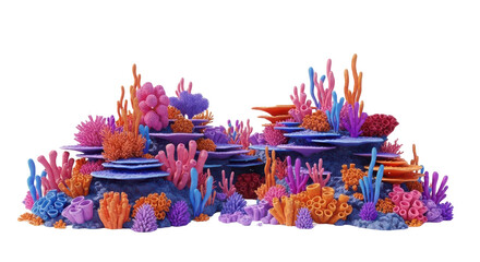 Colorful coral reef with pink, orange, and blue corals. isolated illustration transparent background