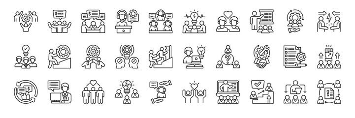 Team Support icon collection line style. containing Team Collaboration, Support Group, Team Communication, Collaboration, Remote Support, Help Desk