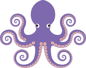 Vibrant Purple Octopus Vector Graphic Illustration with Curled Tentacles and Suckers for Marine Life Designs