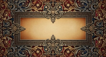 A vintage frame with ornate designs on a textured background.