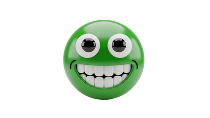 3D Happy Green Emoji Face on transparent background