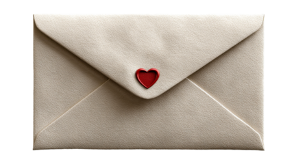 Elegant textured beige envelope sealed with a vibrant red heart wax stamp, symbolizing love and confidentiality for romantic messages, special announcements, or wedding invitations.