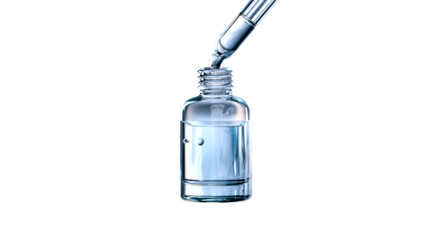 A delicate glass dropper carefully dispenses a translucent liquid serum into an elegant cosmetic bottle, symbolizing purity and hydration for effective skincare product promotion and