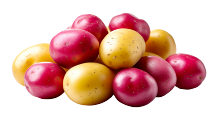 A vibrant collection of fresh red and yellow potatoes piled together for wholesome culinary preparation and healthy eating, ideal for food blogs grocery advertisements or market produce