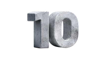 Solid gray concrete number ten with a textured finish, making a strong visual statement for financial reports, anniversaries, or construction themed presentations.