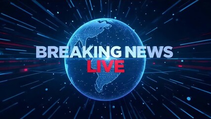 Breaking News Live TV Broadcast Intro Template with Futuristic 3D Text and Digital Globe Background