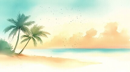 Obraz premium Lush palm trees set against a vibrant tropical climate in this artwork.