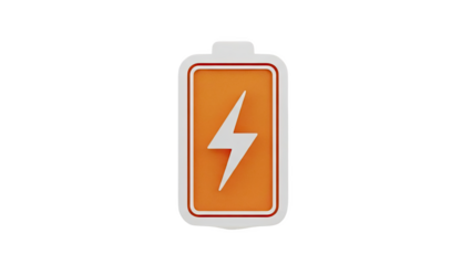 Battery icon with lightning bolt symbol on transparent background