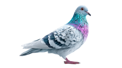 Vibrant colorful pigeon with iridescent feathers standing elegantly, perfect for naturethemed projects and avian inspired designs