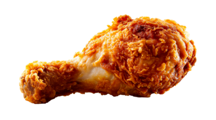 Crispy golden fried chicken drumstick showcasing delicious texture and appealing culinary quality perfect for food advertisements menus or cooking blogs.
