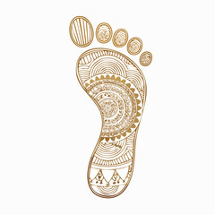 Elegant golden vector footprint adorned with intricate mandala patterns, symbolizing spirituality and artistic expression. This unique illustration features detailed ethnic designs