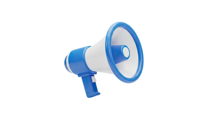 3D Blue and white 3d megaphone on transparent background
