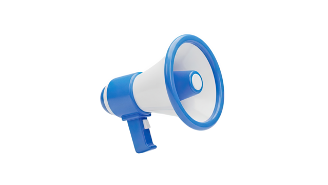 3D Blue and white 3d megaphone on transparent background - Powered by Adobe