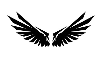 Fototapeta premium Black silhouette of wings spread wide on a white background.