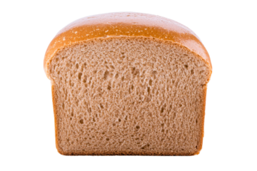 A freshly baked, wholesome brown bread loaf, cut in half to showcase its airy texture, perfect for food blogs, healthy eating advertisements, and bakery menu designs.