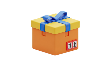 3D Orange Gift Box with Blue Ribbon and Fragile Stickers