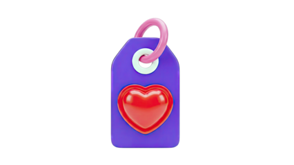3D Purple Tag with Red Heart Icon