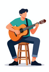 Obraz premium Person playing acoustic guitar while sitting on a stool