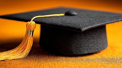 Commencement Cap: The iconic square academic cap, a symbol of scholastic achievement and milestone, rests on a surface, exuding a sense of anticipation and the promise of new beginnings.